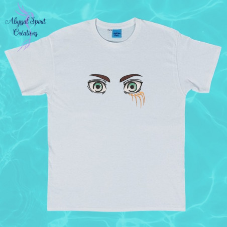 T-shirt coton gris broderie yeux personnage intense unisexe