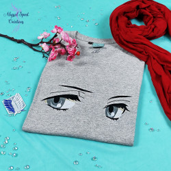 T-shirt coton premium Mikasa Ackerman brodé – col rond, unisexe, manga l’Attaque des Titans, disponible en plusieurs couleurs