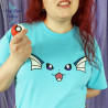 AQUA t-shirt brodé bleu ciel kawaii yeux manga animal aquatique chat sirène