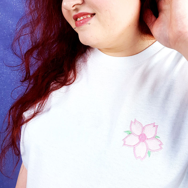 SAKURA ROSE PALE t-shirt brodé à manches courtes kawaii fleur de cerisier japonais