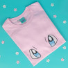 MEWMEW t-shirt brodé rose pâle kawaii yeux manga animal psy 🔮🎀