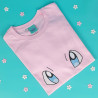 MEWMEW t-shirt brodé rose pâle kawaii yeux manga animal psy