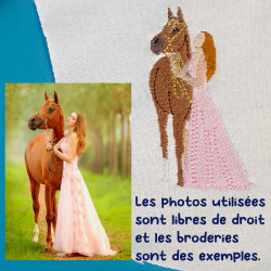 Exemple de broderie personnalisée femme avec cheval