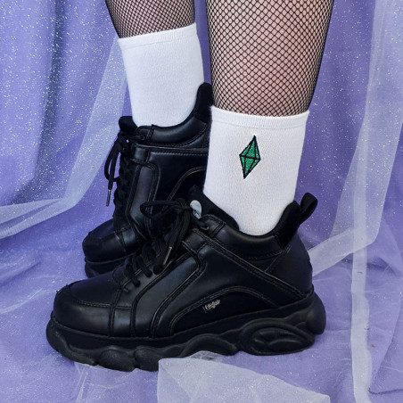 Chaussettes brodées blanches - DIAMANT VERT - Broderie pailletée 💎✨