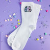 chaussettes blanches adulte broderie manette switch à paillettes kawaii gaming