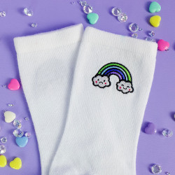 chaussettes brodées arc en ciel kawaii à paillettes