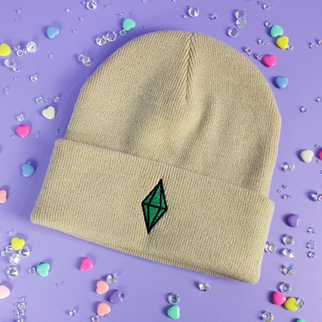 Bonnet à revers brodé - DIAMANT VERT - Broderie pailletée 💎✨