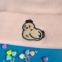 Bonnet à revers brodé - POULE - Broderie pailletée 🐔✨