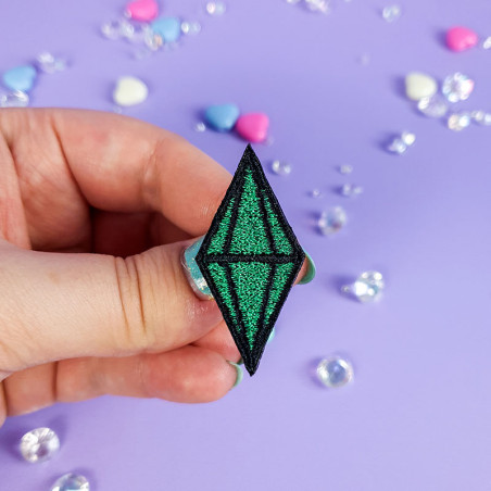 DIAMANT Pin's brodé kawaii diamant vert à paillettes geek cozy games gaming