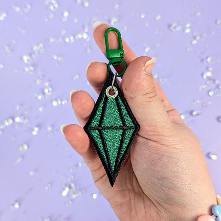 porte-clés brodé diamant sims vert à paillettes