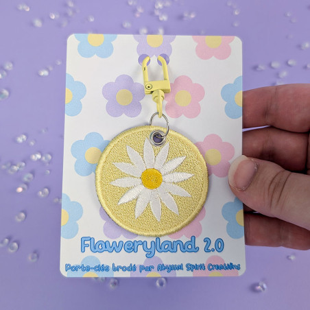 Porte-clés brodé - DAISY PASTEL JAUNE 🌼💛