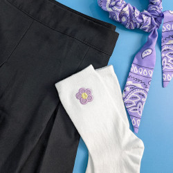 chaussettes adulte coton broderie petite fleur lilas