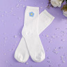 chaussettes adulte broderie fleur bleu pastel