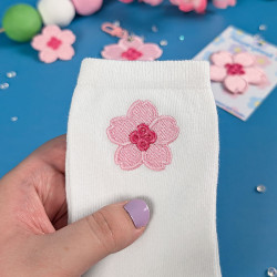 chaussettes adulte broderie fleur de sakura rose pastel