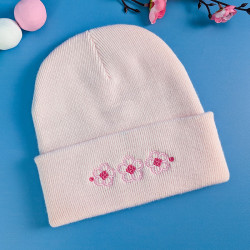 bonnet brodé adulte rose pastel fleur de cerisier japon