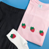 tshirt unisexe manches courtes rose pale broderies fraises et fleurs