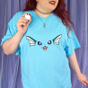 AQUA t-shirt brodé bleu ciel kawaii yeux manga animal aquatique chat sirène