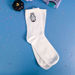 Chaussettes lapin brodées blanches, style mignon kawaii