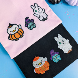 T-shirt kawaii Halloween avec broderie canard, grenouille et lapin déguisés, disponible en tailles S à 5XL