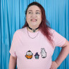 T-shirt oversize rose pastel brodé de personnages kawaii d'Halloween, disponibles de S à 5XL