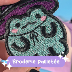 broderie pailletée grenouille kawaii