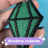 Pin's diamant vert brodé avec fil pailleté, attache en acier inoxydable