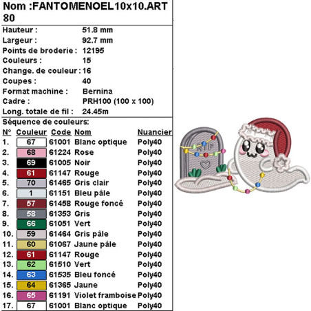 Motif de broderie machine à télécharger – Fantôme Kawaii de Noël 🎅👻✨