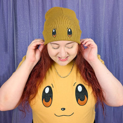 Bonnet caramel brodé yeux de Evoli Pokemon