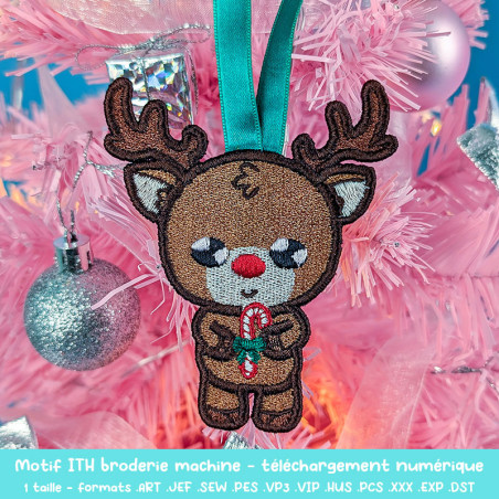 Broderie ITH renne au nez rouge kawaii à télécharger pour DIY Broderie ITH renne au nez rouge kawaii à télécharger pour DIY