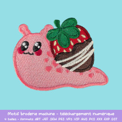 Motif broderie escargot Saint Valentin kawaii avec fraise en coquille