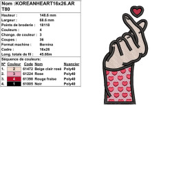 Broderie machine Korean Heart pour personnalisation textile et accessoires