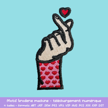 Motif broderie Korean Heart main faisant le signe du cœur coréen Motif broderie Korean Heart main faisant le signe du cœur coréen