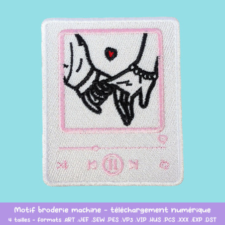 Motif broderie Love Song lecteur musique et mains enlacées à télécharger Motif broderie Love Song lecteur musique et mains enlacées à télécharger