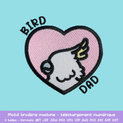 Motif broderie Bird Dad cacatoès cœur et texte pour textile DIY