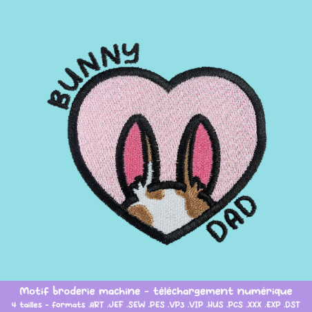 Motif broderie Bunny Dad lapin tacheté cœur pour textile DIY Motif broderie Bunny Dad lapin tacheté cœur pour textile DIY