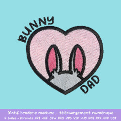Motif broderie Bunny Dad lapin uni cœur pour textile DIY