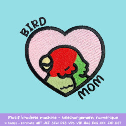 Motif broderie machine Bird Mom conure idéal pour passionnés d’oiseaux