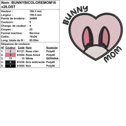 Motif broderie machine Bunny Mom lapin bicolore idéal pour amoureux des lapins