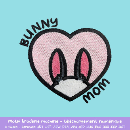 Motif broderie machine Bunny Mom lapin bicolore idéal pour passionnés de lapins Motif broderie machine Bunny Mom lapin bicolore idéal pour passionnés de lapins