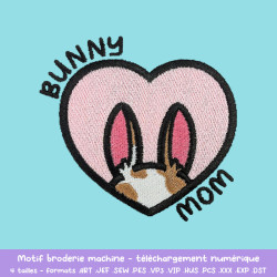 Motif broderie Bunny Mom lapin tacheté cœur pour textile DIY