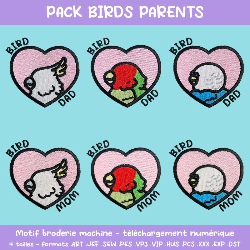 Pack broderie Birds Parents six motifs à télécharger à prix réduit