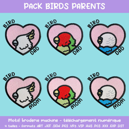 Pack broderie Birds Parents six motifs à télécharger à prix réduit Pack broderie Birds Parents six motifs à télécharger à prix réduit