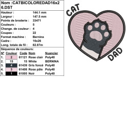 Broderie Cat Dad cœur et patte de chat bicolore pour vêtements et décorations