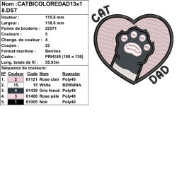 Motif broderie machine Cat Dad chat bicolore idéal pour amoureux des chats