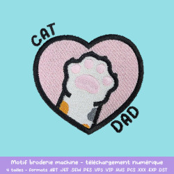 Motif broderie Cat Dad chat calicot cœur pour textile DIY