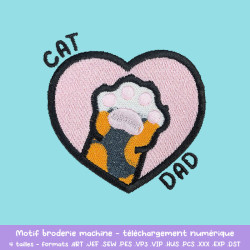 Motif broderie Cat Dad chat écailles de tortue cœur pour textile DIY