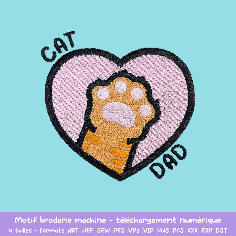 Motif broderie Cat Dad chat tigré cœur pour textile DIY