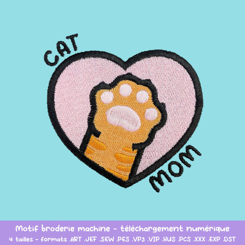 Motif broderie machine Cat Mom chat tigré idéal pour passionnés de chats