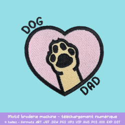 Motif broderie Dog Dad chien uni cœur pour textile DIY