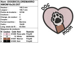 Motif broderie kawaii Dog Mom chien bicolore pour créations originales